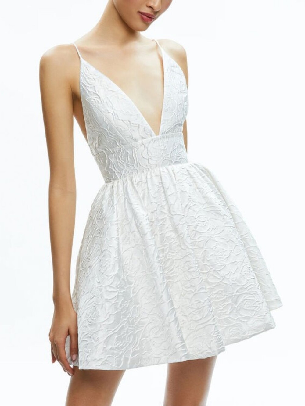 Alice + Olivia Ellamae Deep V-Neck Mini Dress Off White 6